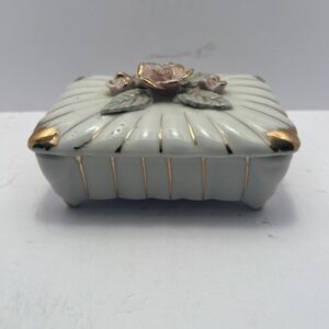 Vintage  Pacific Porcelain Covered Trinket Box 4 In , Hand Painted